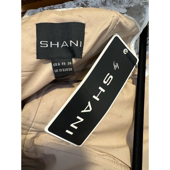 NWT SHANI $432 White Lace Silver Sequin Overlay Cocktail Dress Size 6 - Picture 8 of 8